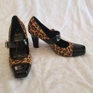 Franco Sarto Leopard Calf Hair MaryJane He…